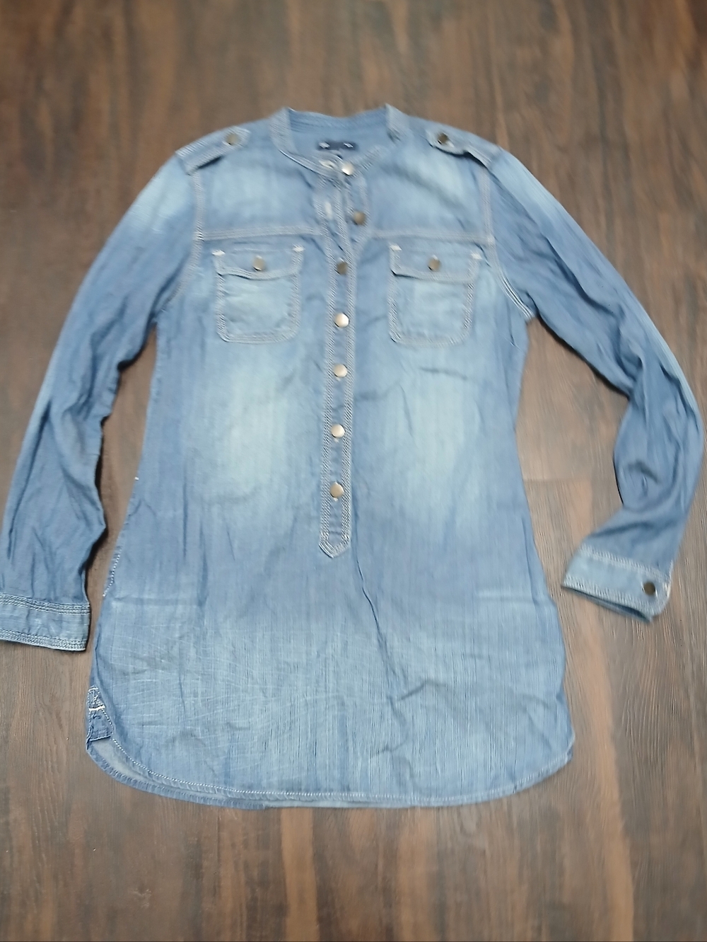 GAP Long Sleeve Chambray Tunic Dress - Light Blue